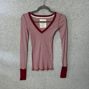 Vintage Y2K Hollister V Neck Long Sleeve Size XS  Stripe Red White Bella Swan